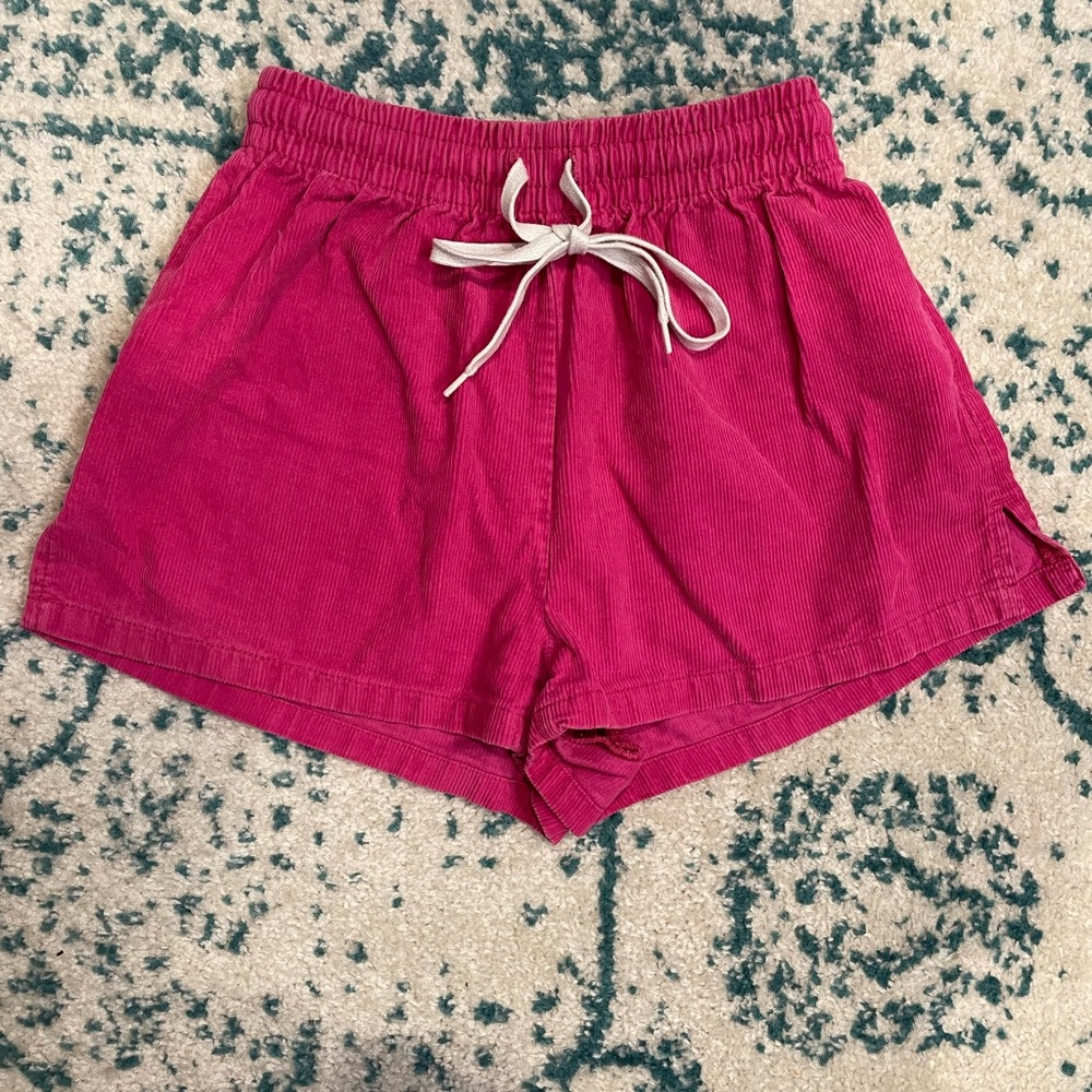 Urban outfitters magenta corduroy shorts with elastic waist and drawstring